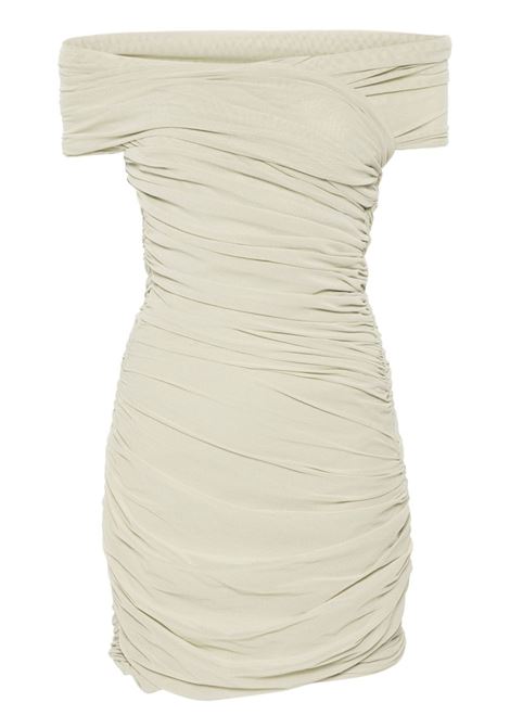 Taupe grey draped mesh mini dress - women